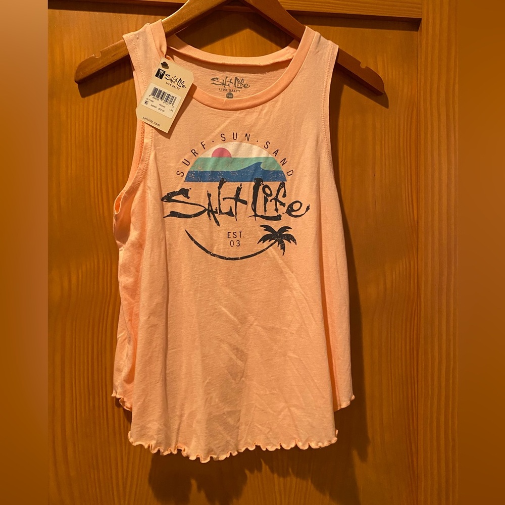 Salt Life Girl’s Surf Sun Sand Peach Color Tank Top NWT Size L